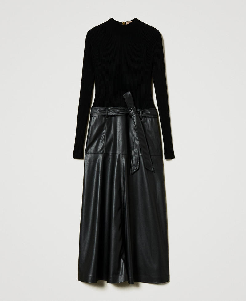 Knit and coated fabric midi dress Black Woman 242TT3080_00006_S0