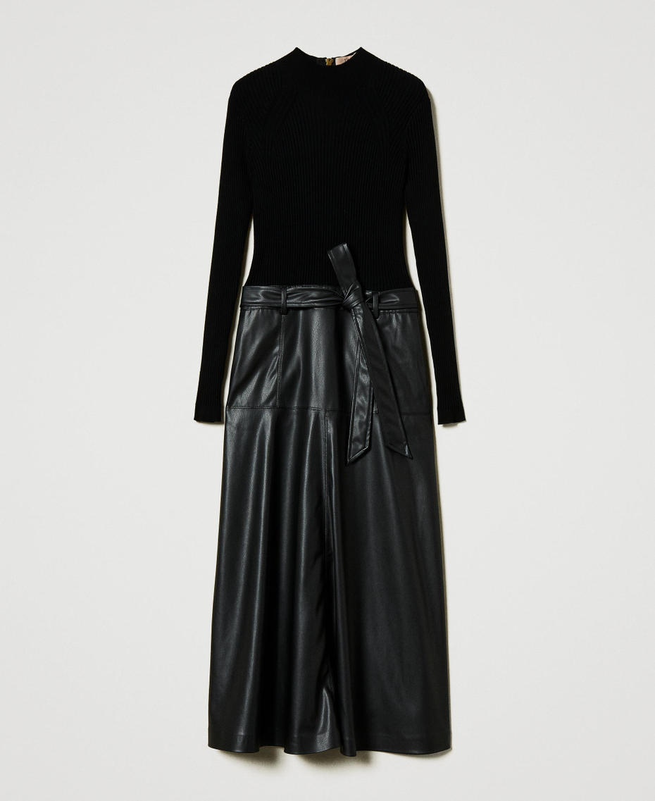 Knit and coated fabric midi dress Black Woman 242TT3080_00006_S0