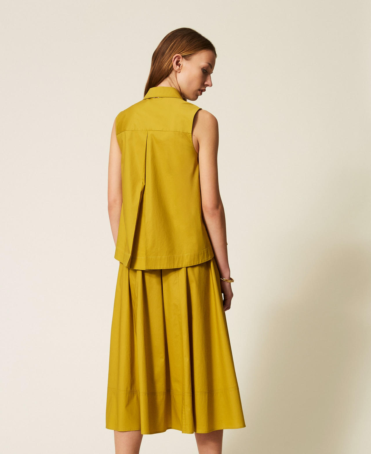 Gonna lunga in popeline con bottoni Verde "Avocado Oil" Donna 261TT2235_12117_03