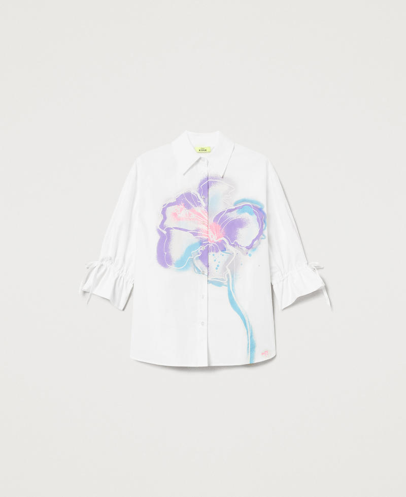 MYFO Hemd mit Blumenmotiv und Tunnelzügen "Papers"-Weiß Frau 251AQ2012_00840_S0