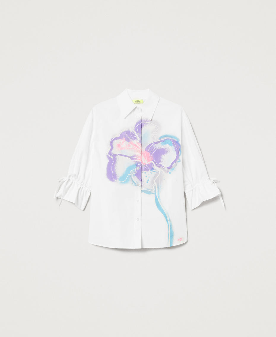 MYFO Hemd mit Blumenmotiv und Tunnelzügen "Papers"-Weiß Frau 251AQ2012_00840_S0