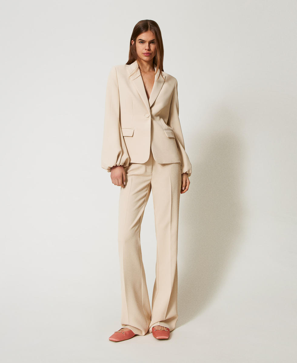 Pantalon &eacute;vas&eacute; en cr&ecirc;pe Delicate Beige Femme 251TP2324_12140_05