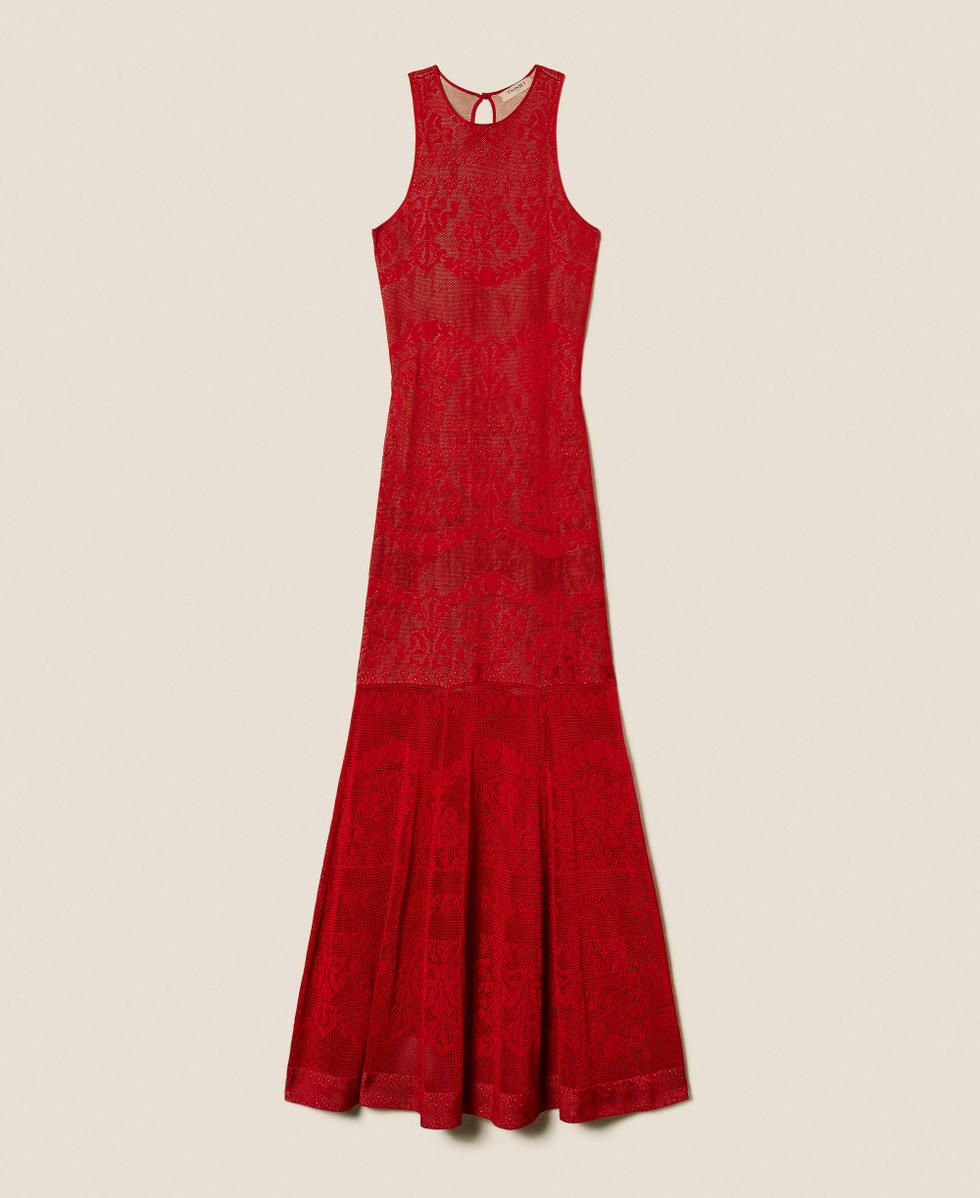 Abito lungo in maglia traforata Rosso Veneziano Donna 252TP3382_00740_S0