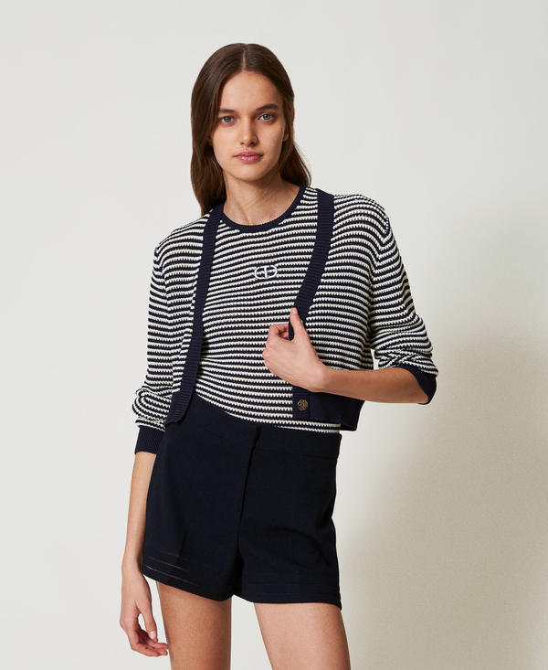 Striped knit cardigan and top with Oval T