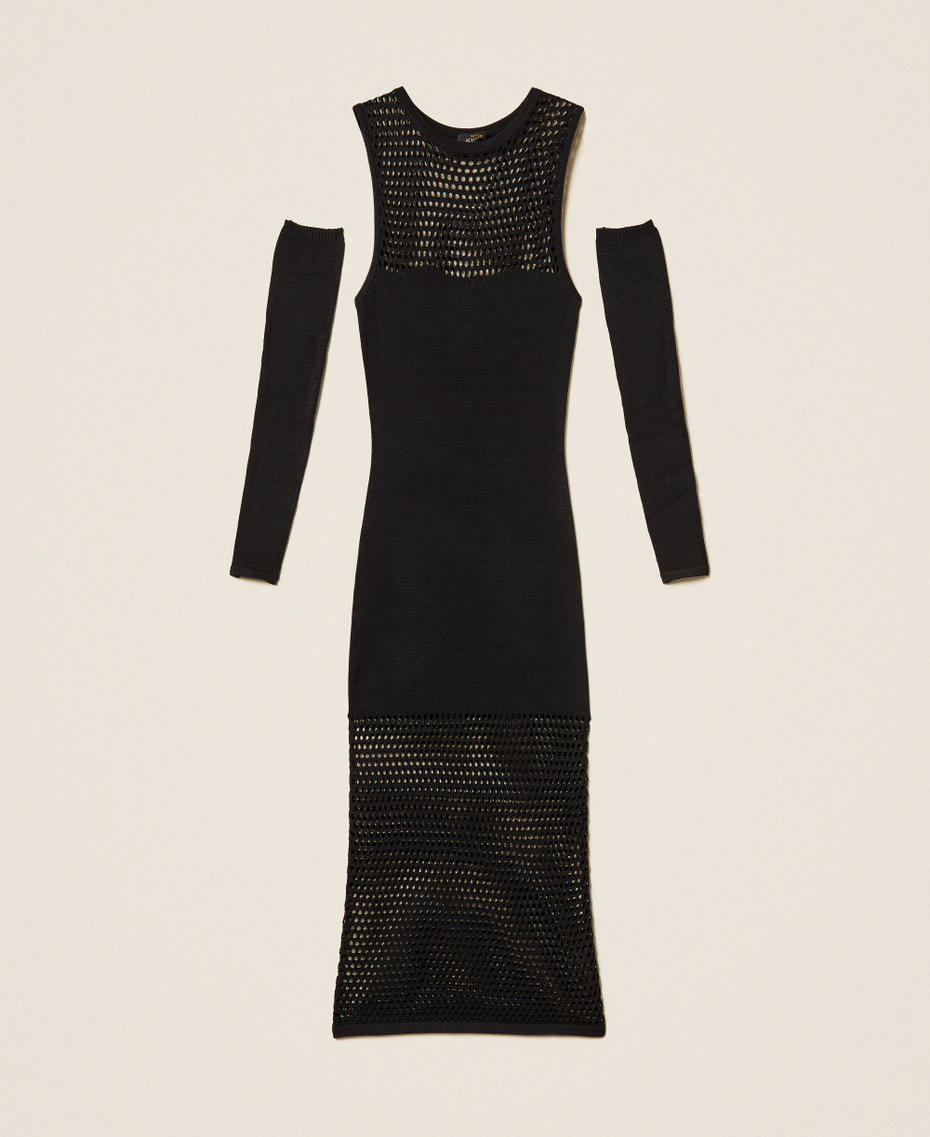 Langes Strickkleid mit Netzmaschen Schwarz Frau 261AP3030_00006_S0