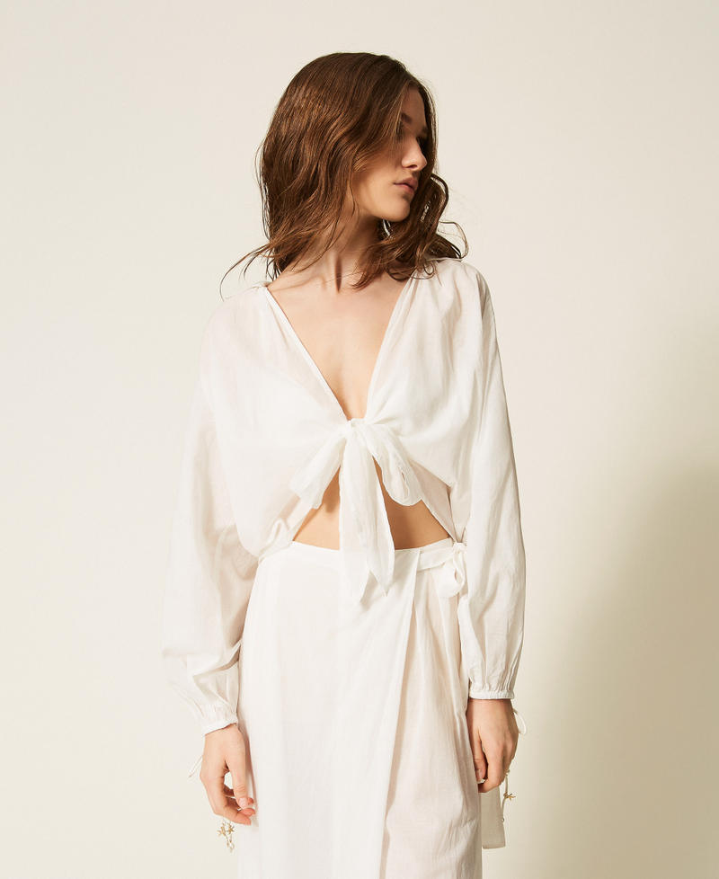 Muslin shirt with bow Off White Woman 261LM2RAA_00526_01
