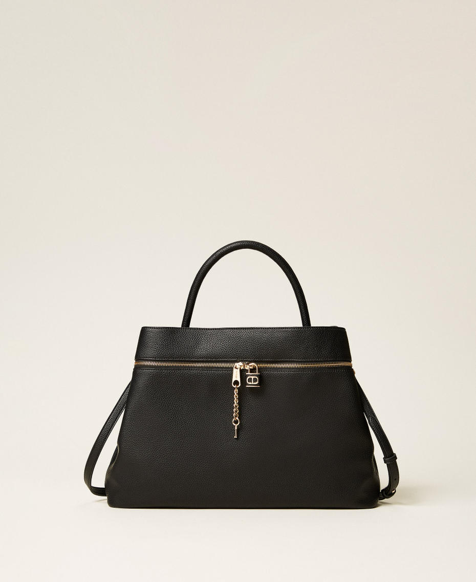 Shopper bag with pocket and Oval T lock Black Woman 252TD8260_00006_01