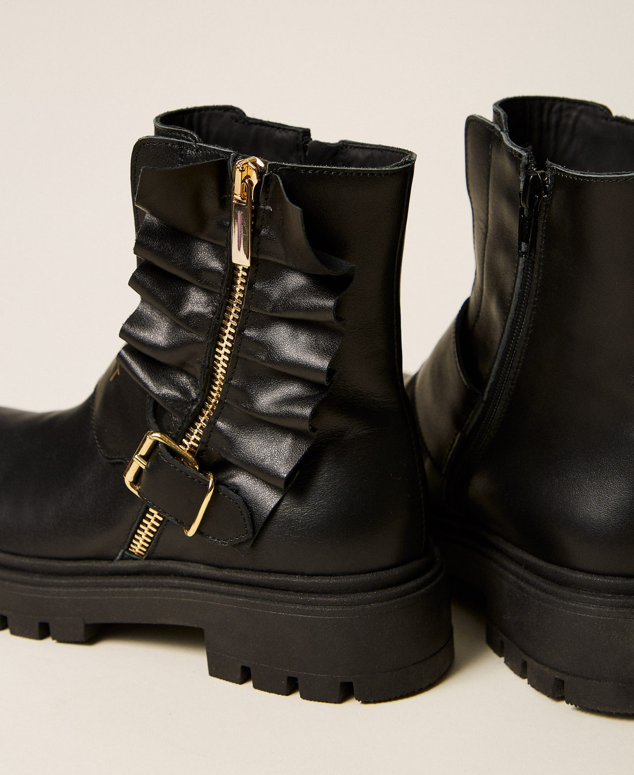 Leather combat boots with gathering Black Girl 262GCJ018_00006_03