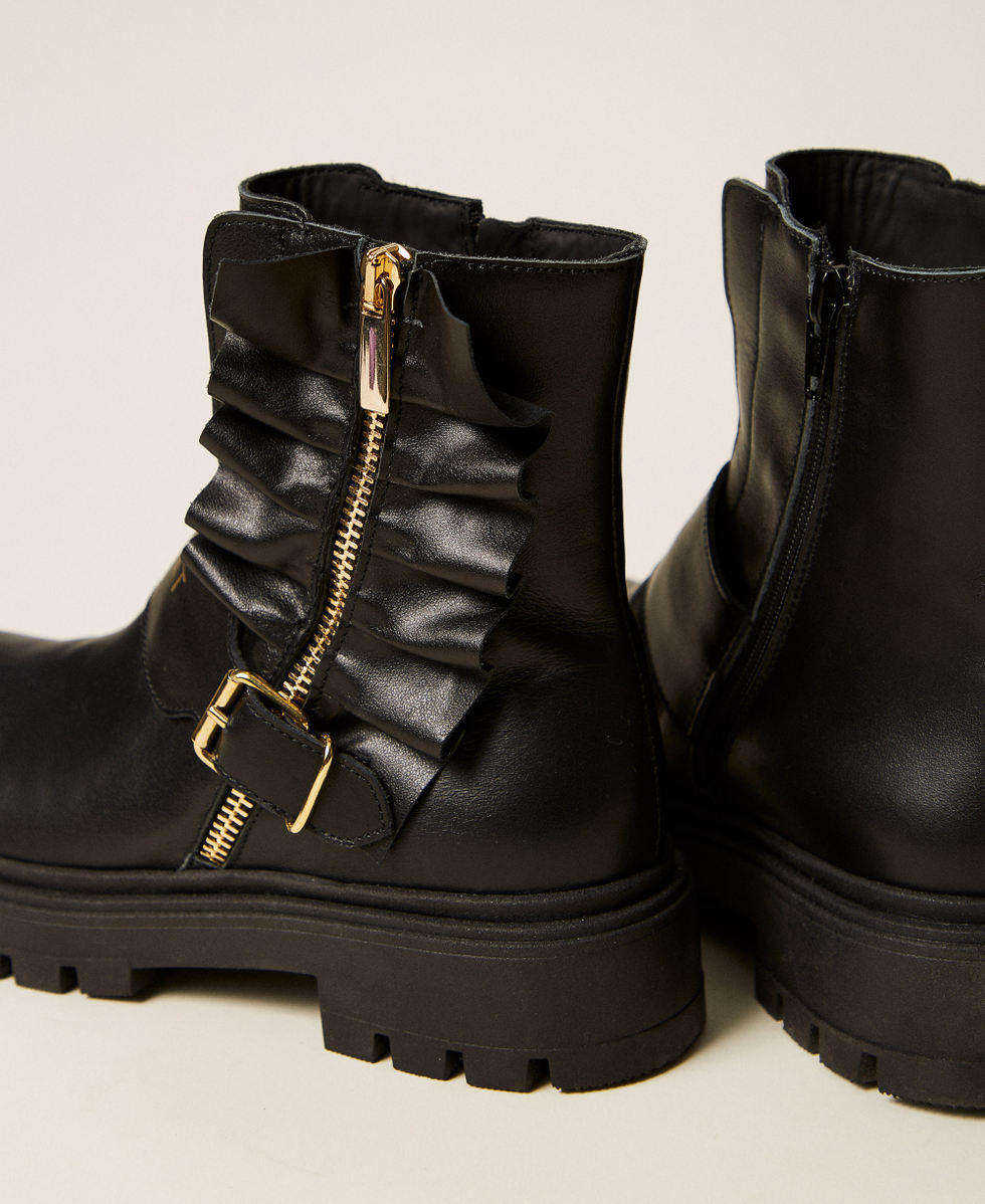 Leather combat boots with gathering Black Girl 262GCJ018_00006_03