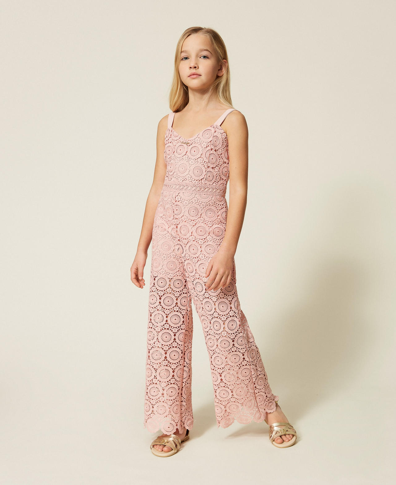Twinset Girls Pink Dancer Macramé Lace Jumpsuit