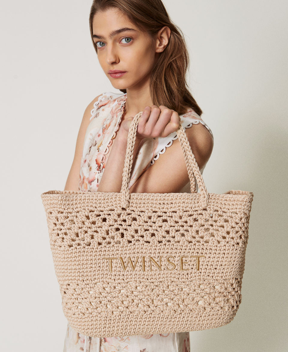 ‘Bohemienne‘ shopper in crochet Natural White Woman 251TD8110_00497_T0