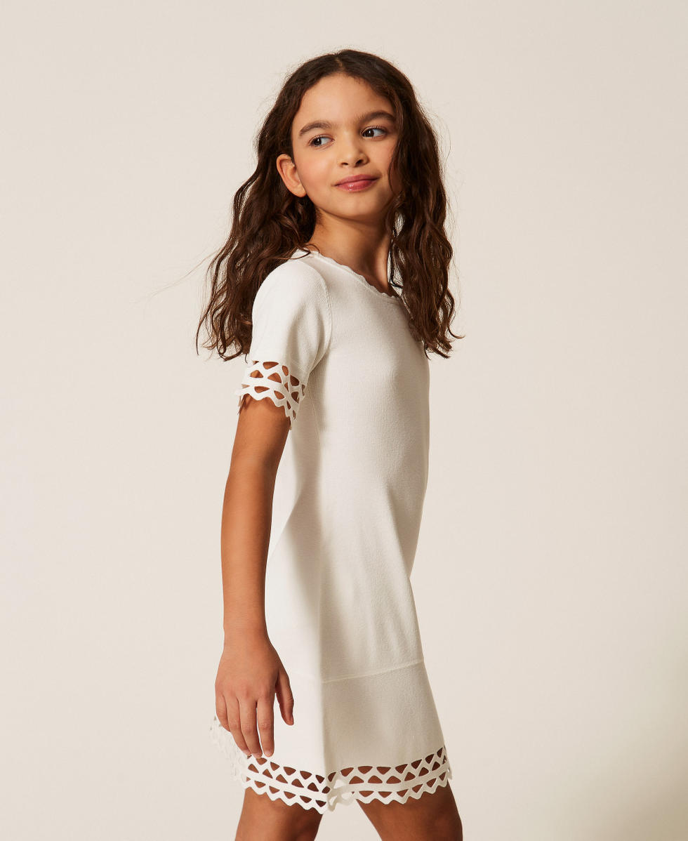Short openwork knit dress with zig-zag pattern Off White Girl 261GJ3Q40_00526_02