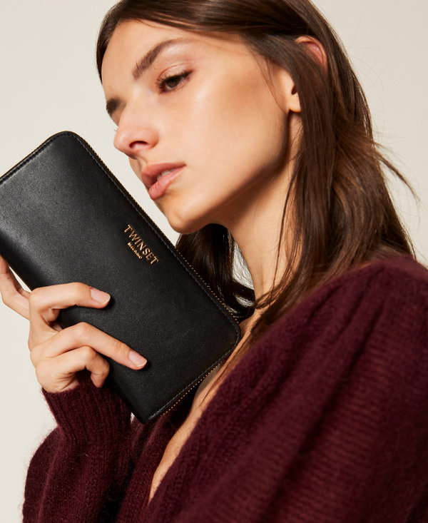 Zip-around wallet with logo