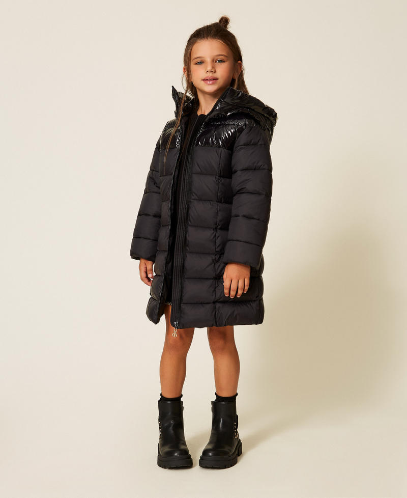 Long puffer jacket with logo belt Black Girl 252GJ2160_00006_01