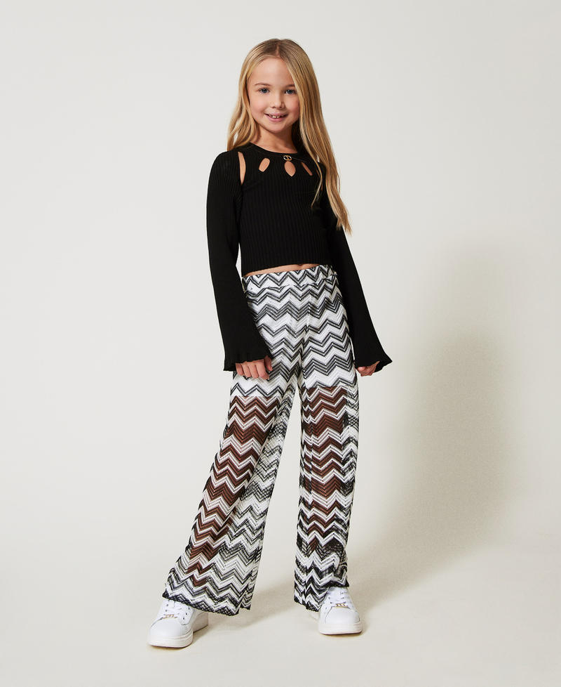 Mesh trousers with chevron pattern Bicolour "Ice" White / Black Girl 251GJ2553_02849_0T