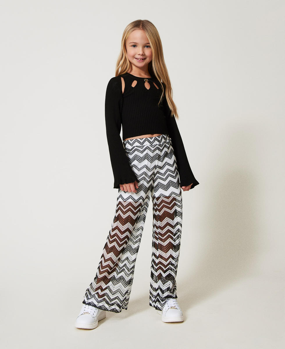 Mesh trousers with chevron pattern Bicolour "Ice" White / Black Girl 251GJ2553_02849_T0