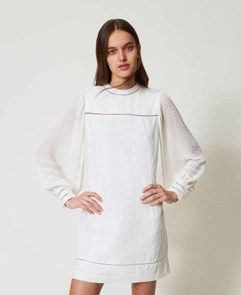 Linen and georgette blend short dress White Snow Woman 251TP2061_00282_01