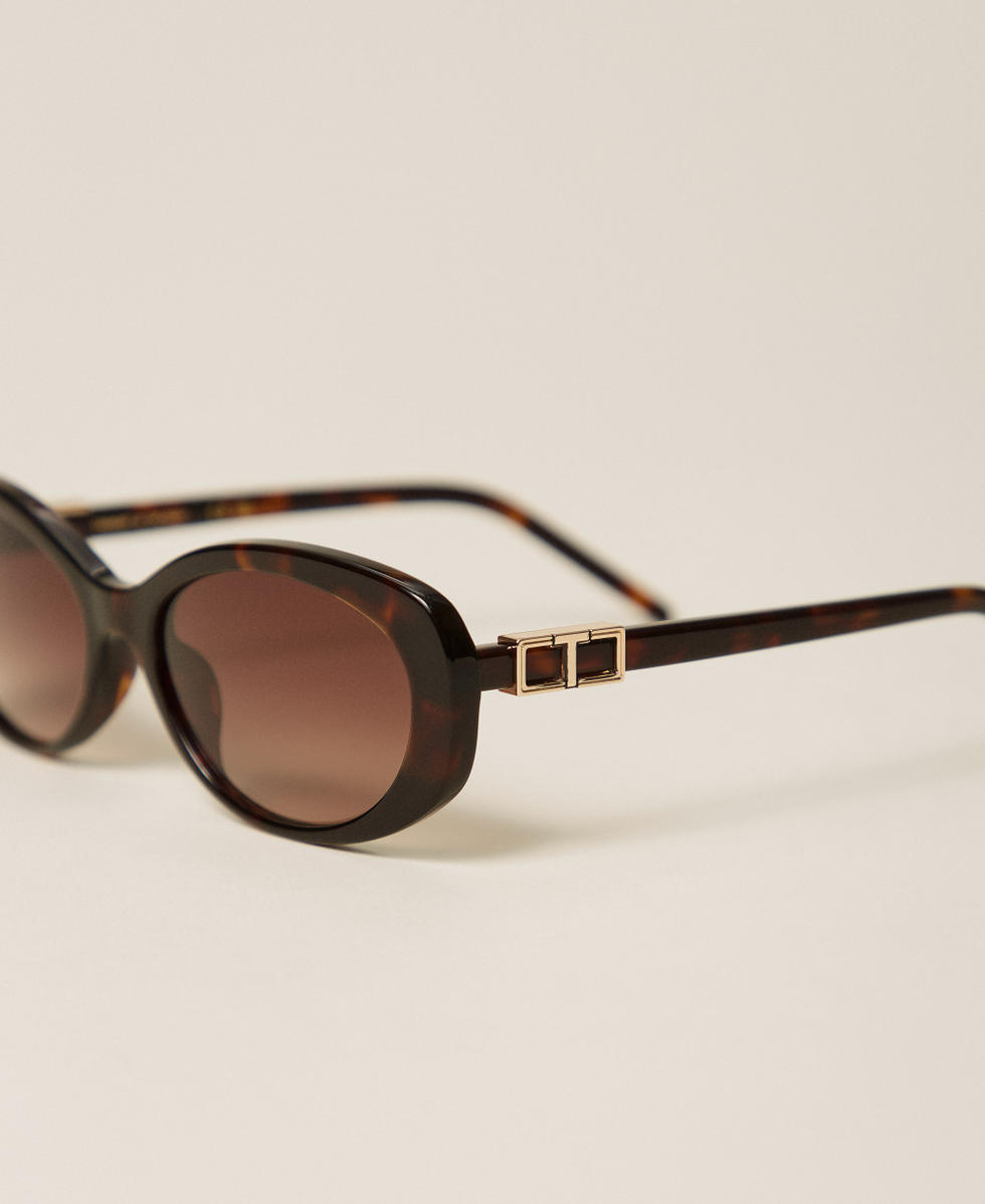 Lunettes de soleil ovales en ac&eacute;tate Dark Havana Femme 999TZ5093_14145_03