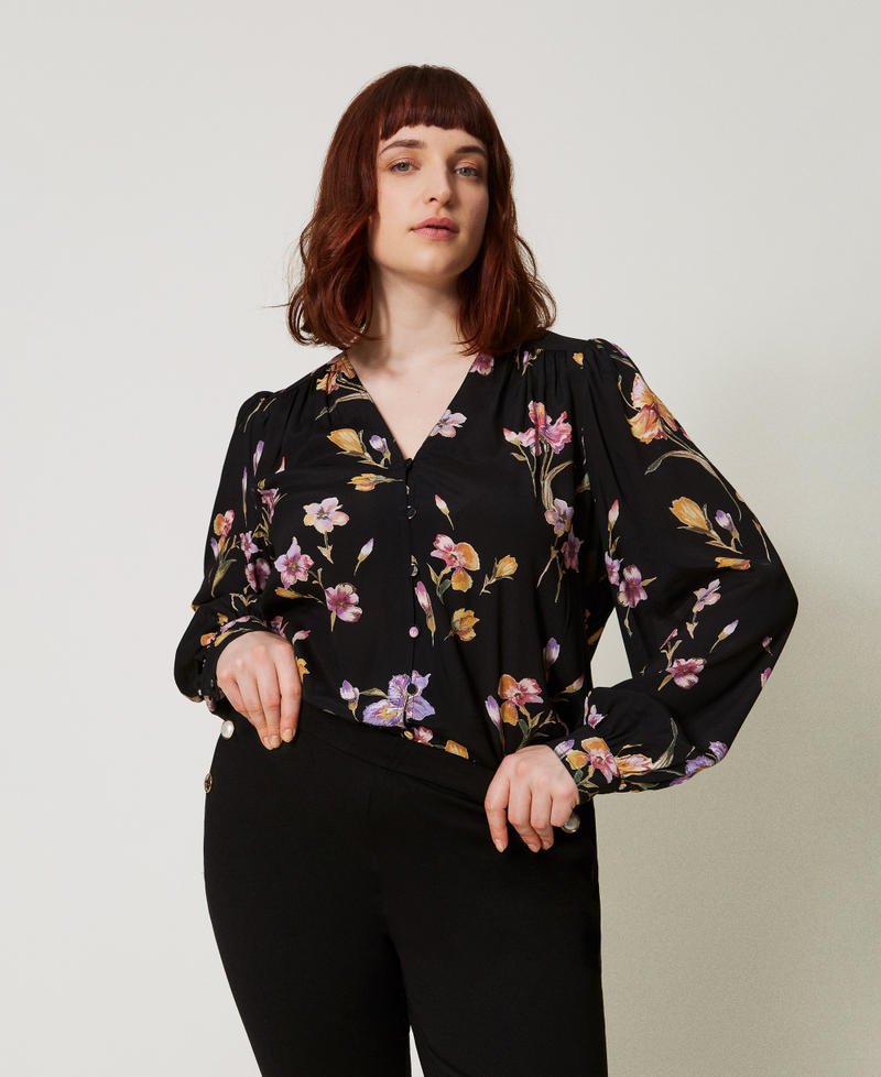 Camicia in cr&ecirc;pe de Chine a fiori Stampa Iris Multicolor / Black Donna 251TP2774_12328_01