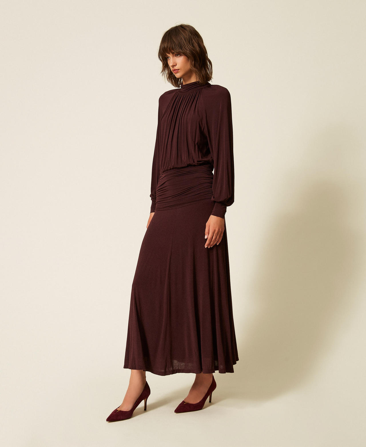 Long dress with draping "Wine tasting" Purple Woman 262TF2061_05609_02