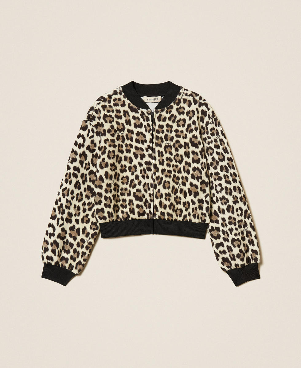 Scuba fabric animal print bomber jacket