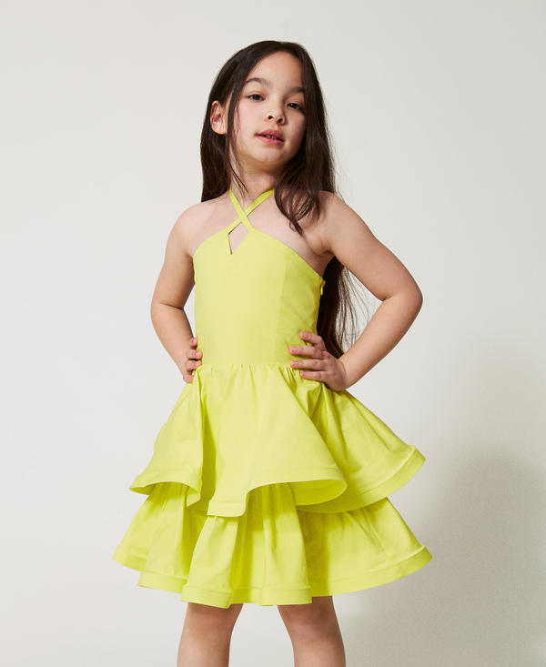 Short poplin halter dress with flounces
