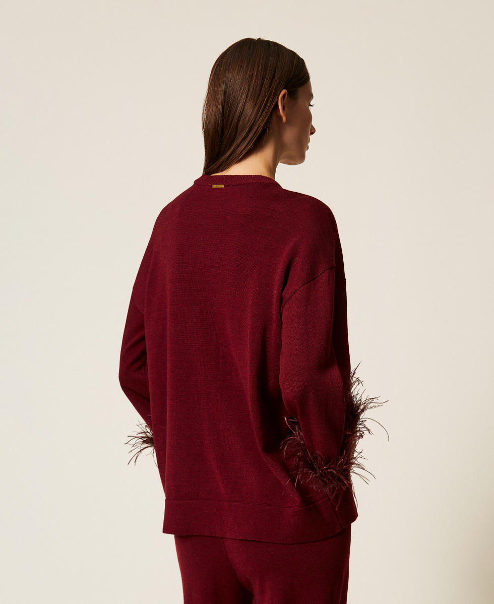 Pullover aus Wollmischung mit Federn Red Wine Frau 252LL3FAA_12818_03