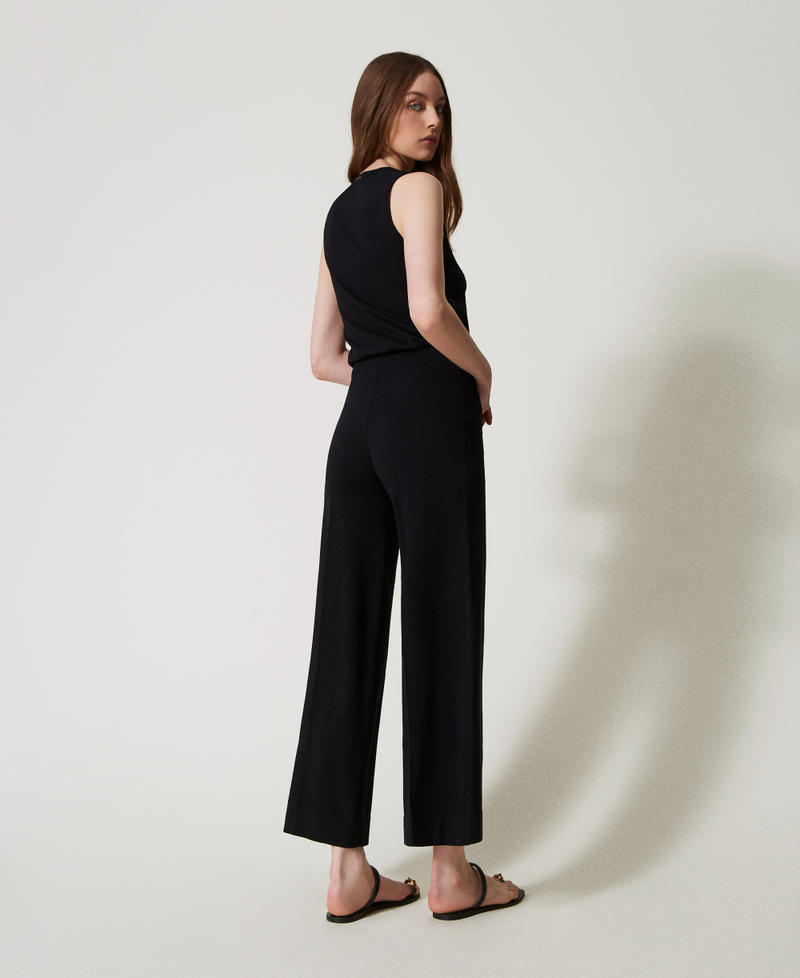 Knit trousers with lurex stripe Black Woman 251LL3DBB_00006_03