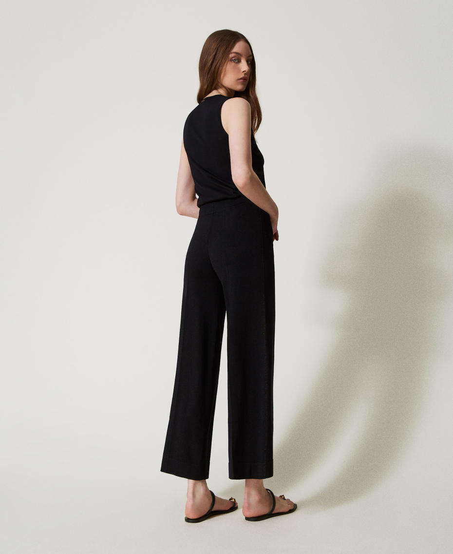 Knit trousers with lurex stripe Black Woman 251LL3DBB_00006_03