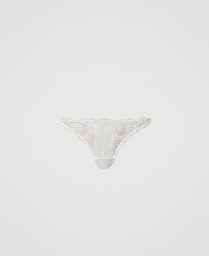 Embroidered pleated tulle Brazilianbriefs Antique White Woman 251LL6D88_00245_S0