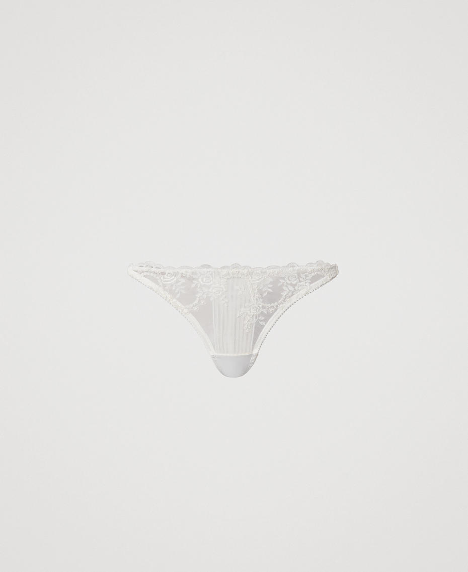 Embroidered pleated tulle Brazilianbriefs Antique White Woman 251LL6D88_00245_S0
