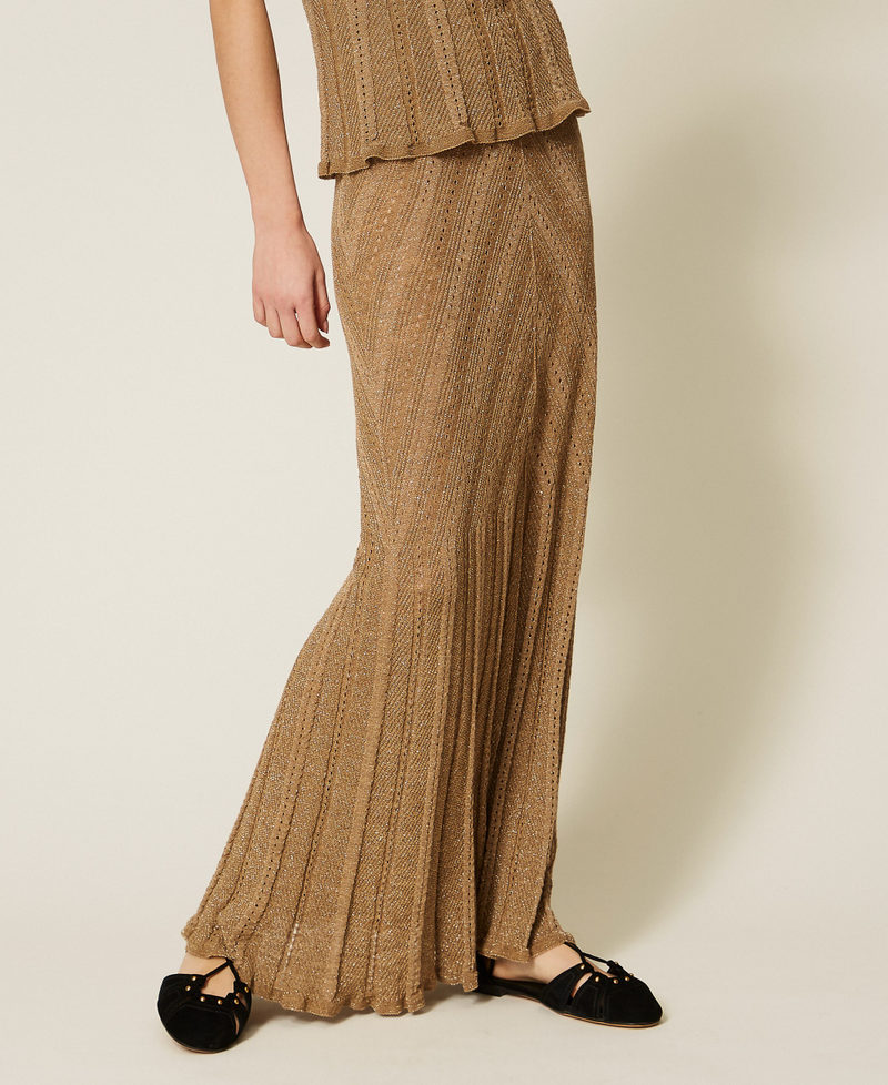 Langer Rock aus Leinenstrick mit Lurex Golden Green Lurex Frau 261TT3211_12454_04