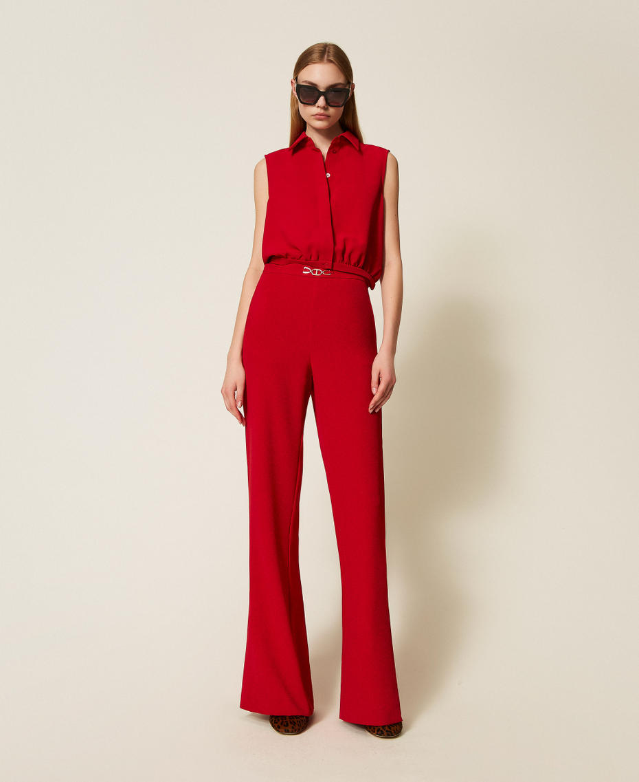 Crêpe cady blouse and trousers with Oval T Venetian Red Woman 252TP2282_00740_01