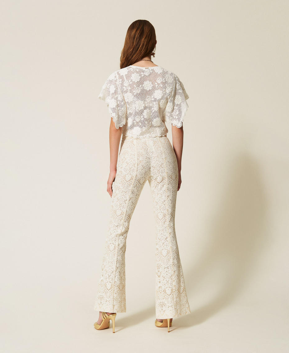 Flared lace trousers with belt Mother Of Pearl Woman 261TT2314_00059_03