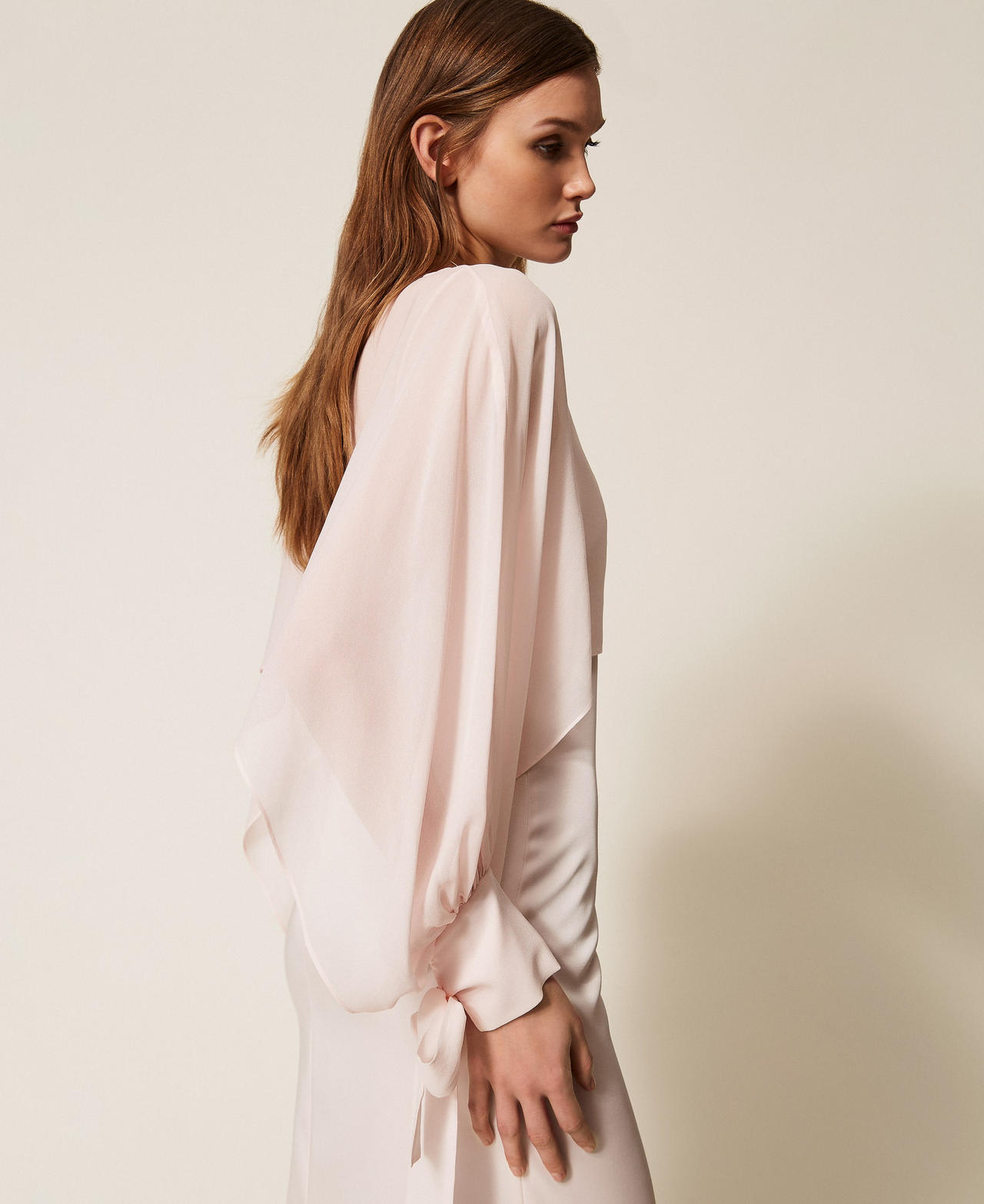 Blusa cropped in georgette Sabbia Rosa Donna 261TP2791_00570_02