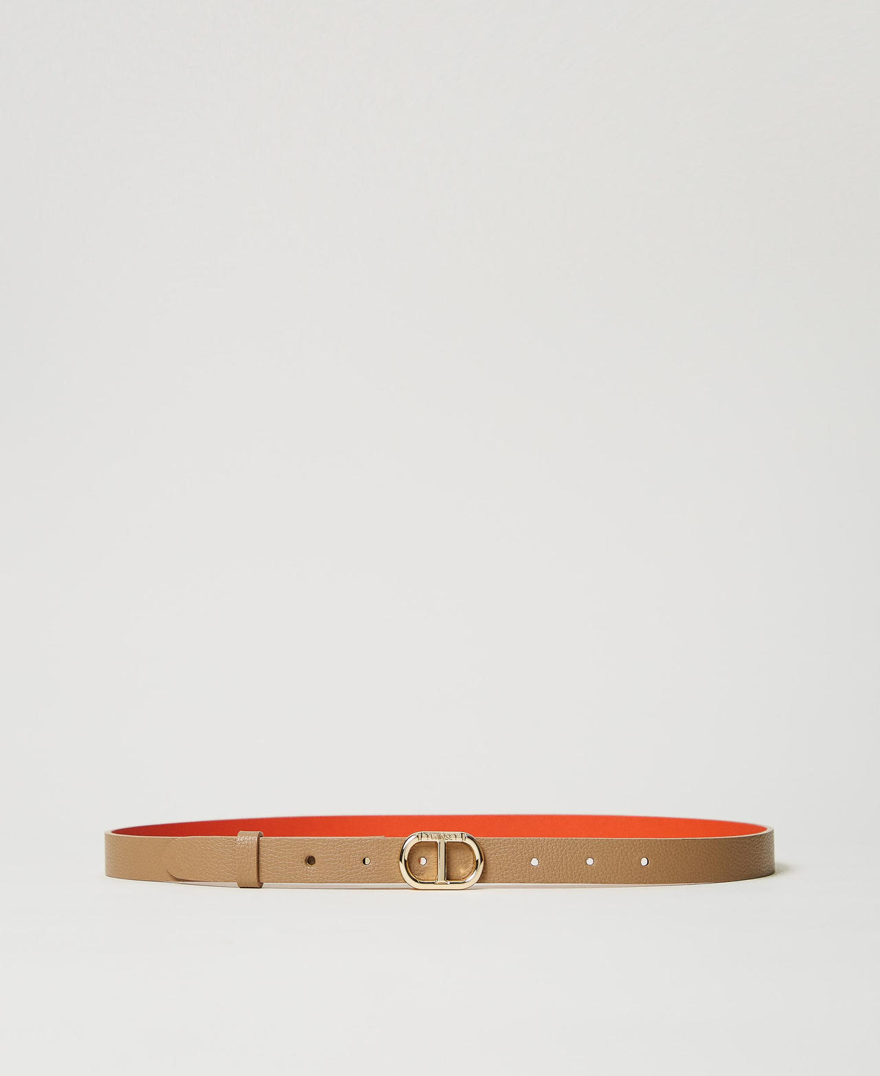 Reversible belt with Oval T buckle Two-tone Rope Beige/Coralline Woman 251TA4100_12269_01