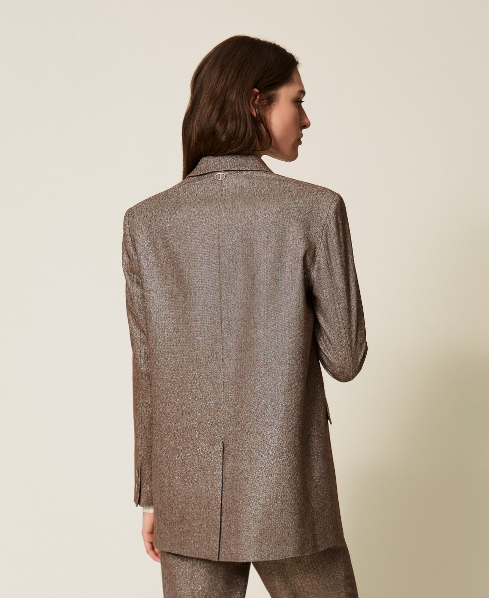 Wool blend blazer with lurex Brown Gold Lurex Herringbone Woman 252TT2160_12864_03
