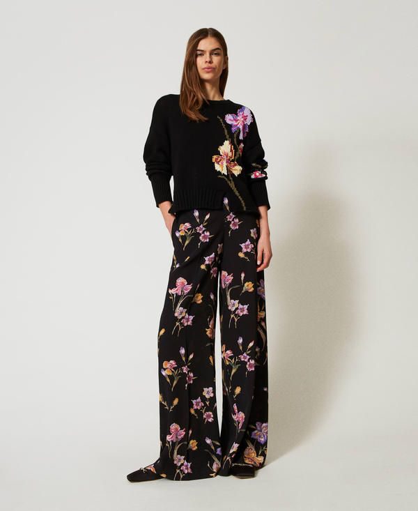 Hose aus Crêpe de Chine mit Blumendessin