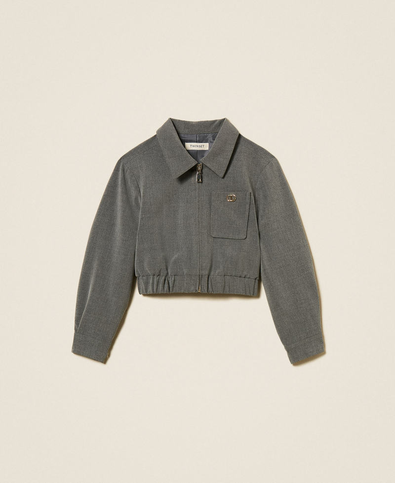 Cropped flannel jacket Mid Melange Grey Girl 252GJ2270_11727_S0