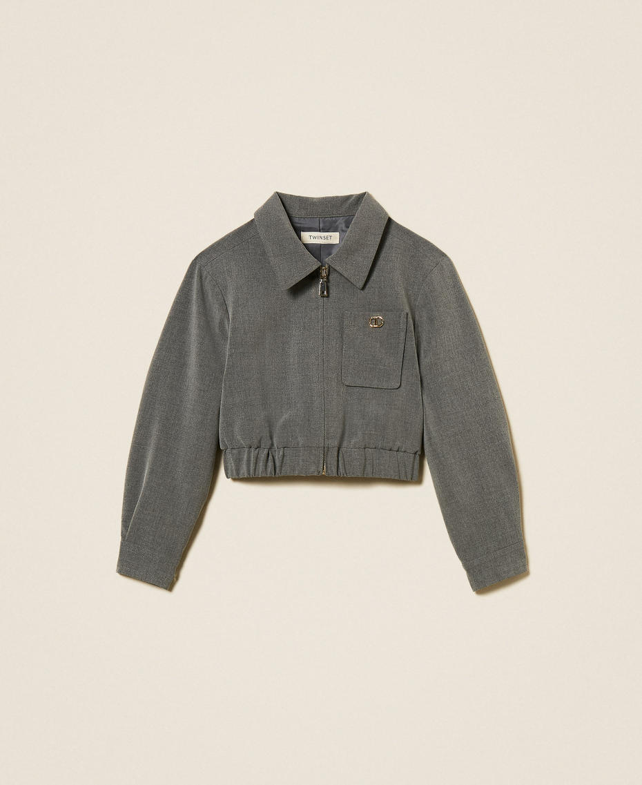 Cropped flannel jacket Mid Melange Grey Girl 252GJ2270_11727_S0