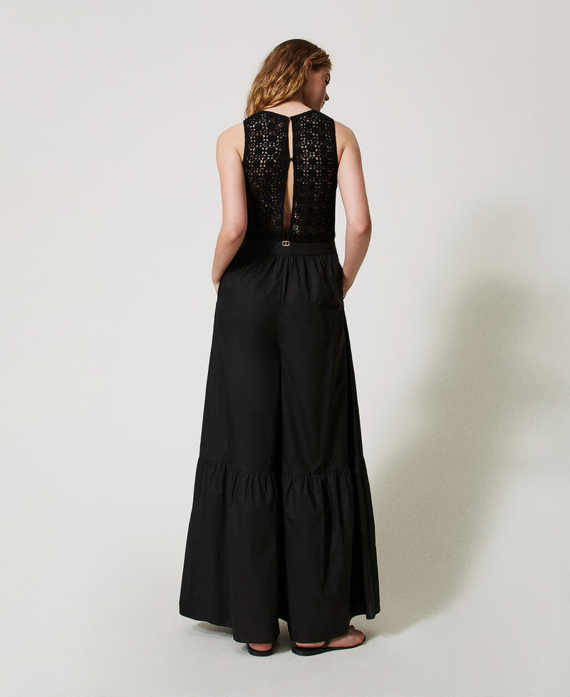 Long poplin jumpsuit with crochet Black Woman 251TT2084_00006_03