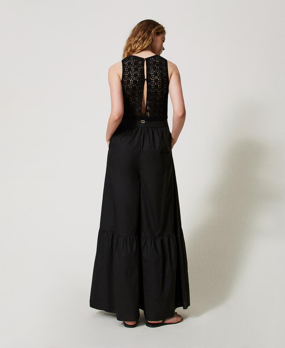 Long poplin jumpsuit with crochet Black Woman 251TT2084_00006_03