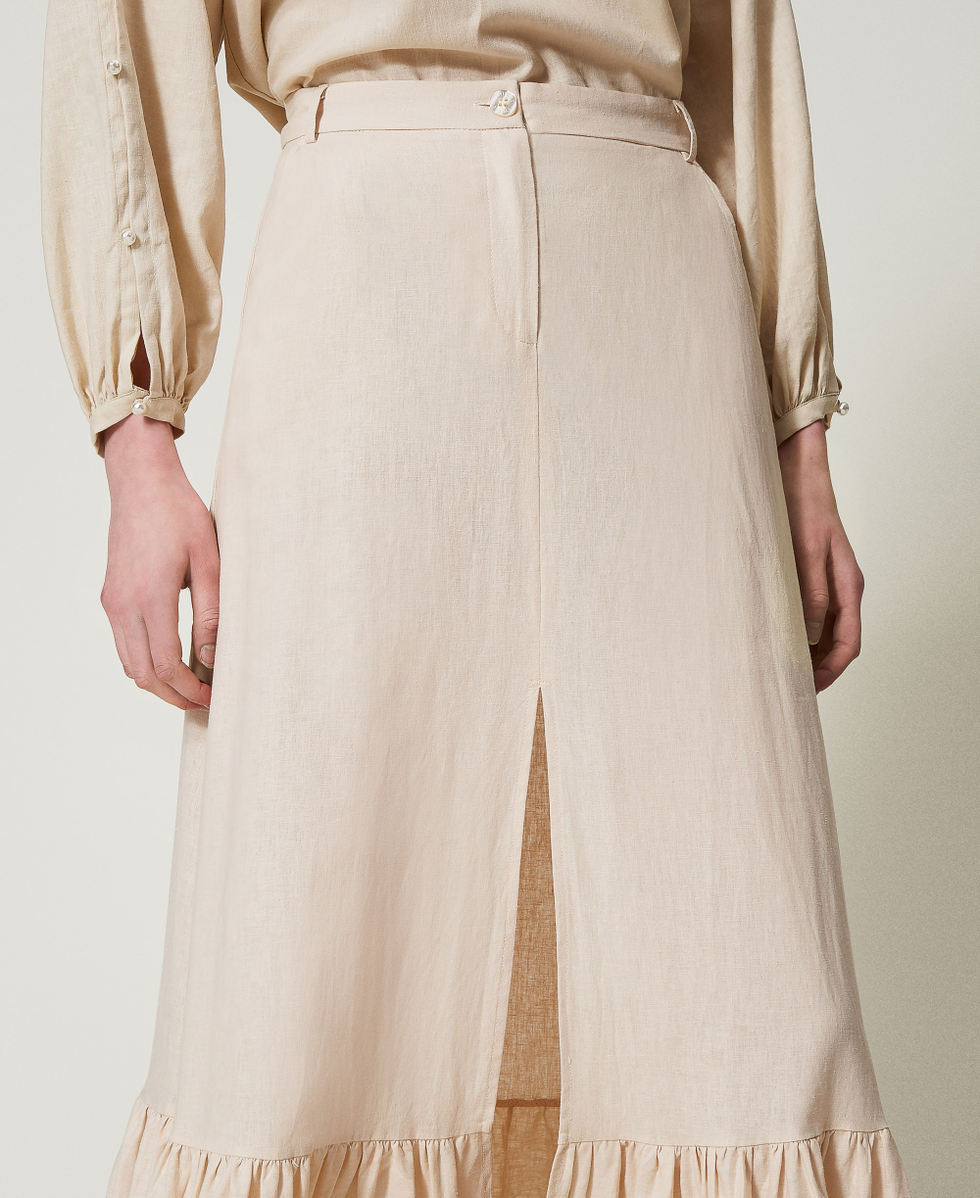 Falda larga de mezcla de lino Almond Beige Mujer 251LM2QEE_12363_04