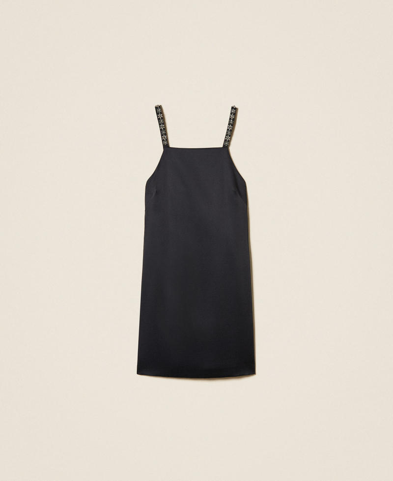 Kurzes Kleid aus Duchesse mit Stickerei Schwarz Frau 261TP2411_00006_S0