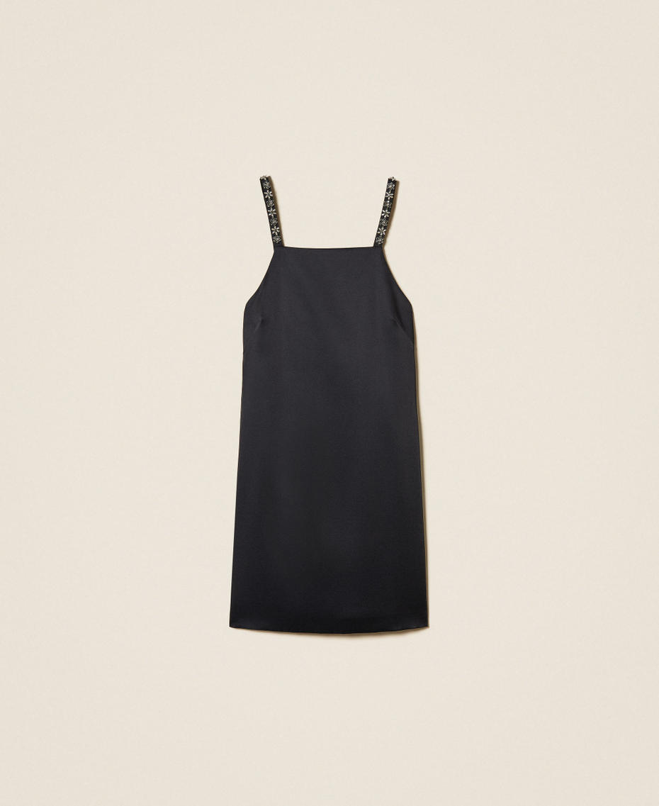 Kurzes Kleid aus Duchesse mit Stickerei Schwarz Frau 261TP2411_00006_S0