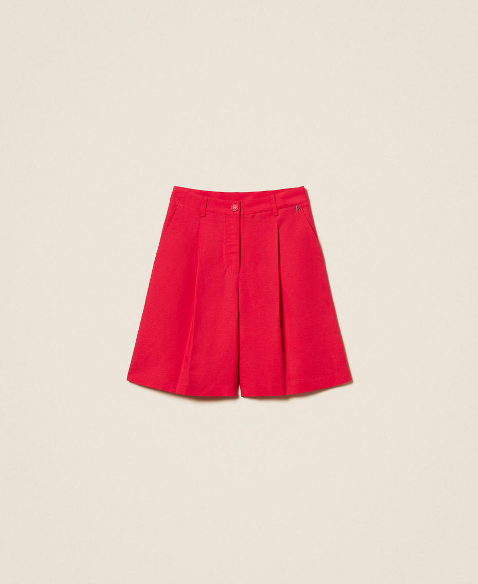 Linen blend Bermuda shorts Magenta Red Woman 261AP2321_13160_S0