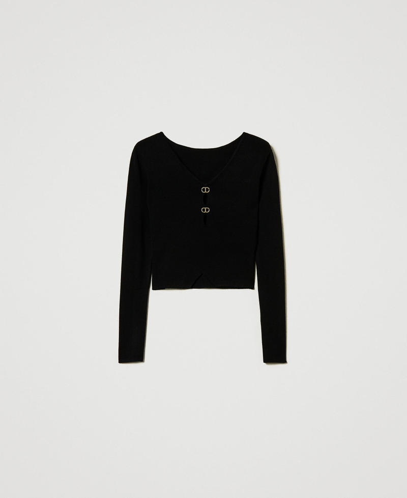 2-in-1-Pullover mit Oval Ts Schwarz Frau 242TT3031_00006_S0