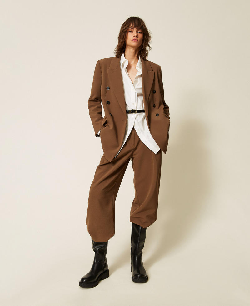Chaqueta blazer de cady con cintur&oacute;n Teak Mujer 262LI2DQQ_13661_T0