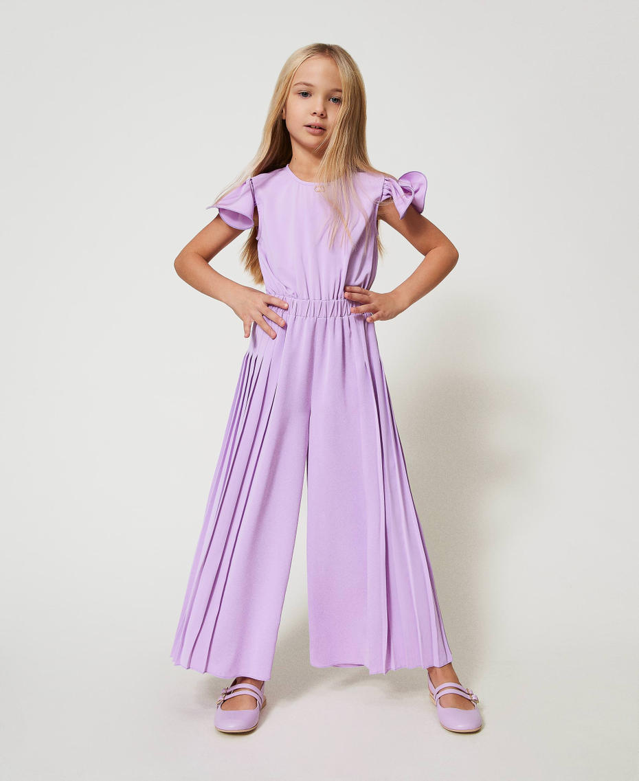 Pleated crêpe de Chine jumpsuit Pastel Violet Girl 251GJ2QQ4_11862_01