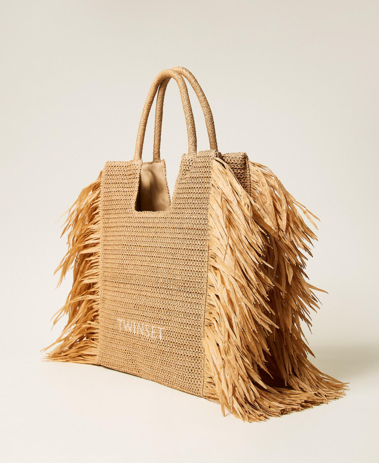 Raffia shopper bag with side fringes Straw Woman 261LM8ABB_00193_02